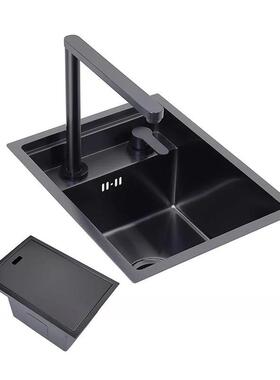 厚30锈钢吧PIY台小水槽中岛4隐不形单槽带盖板加隐藏迷你洗菜盆