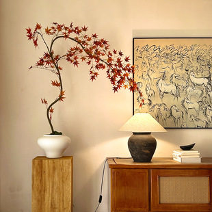 红色流泉枫仿真绿植高端轻奢新中式禅意茶室摆件玄关小型假花盆栽