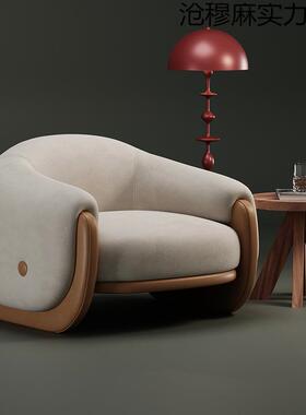 休闲椅奶油北欧单人沙发椅休闲小户型布艺懒人躺椅阳台客厅卧室风