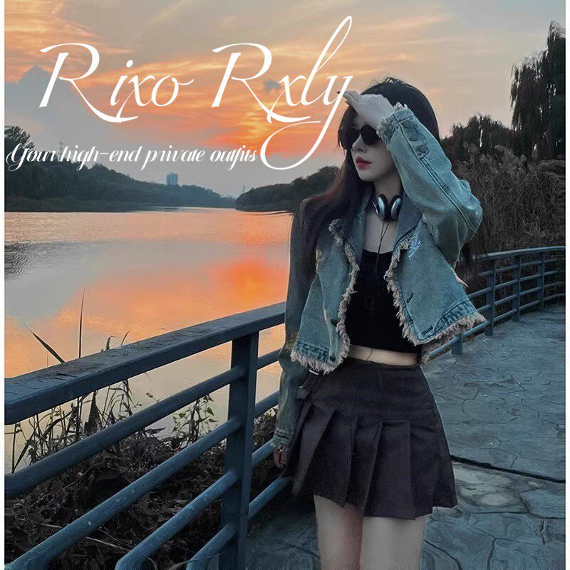 RIXO RXLY复古短款毛边牛仔外套女春秋季小众设计感气质夹克上衣
