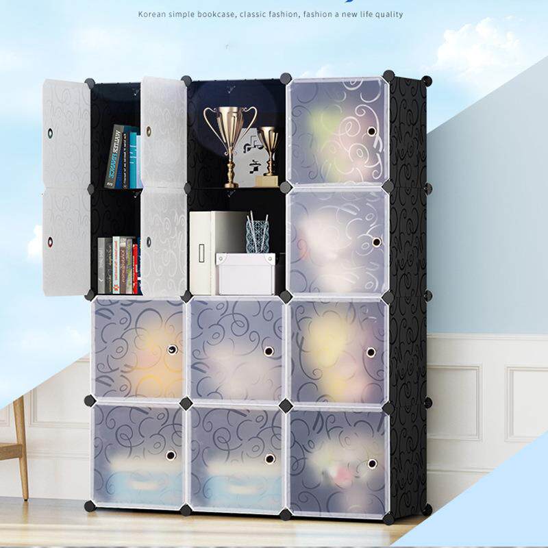 简易书柜自由组合置物架组装储物收纳柜简约现代简易塑料带门书架