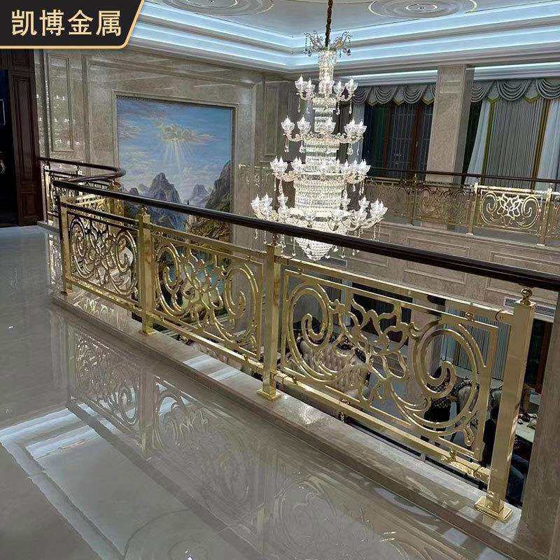 铜艺楼梯扶手栏杆别墅家用铝合金雕花一片式护栏室内复式楼梯护栏