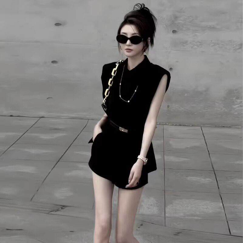 欧洲站夏季时尚套装女气质御姐风辣妹小个子显高洋气短裤两件套女