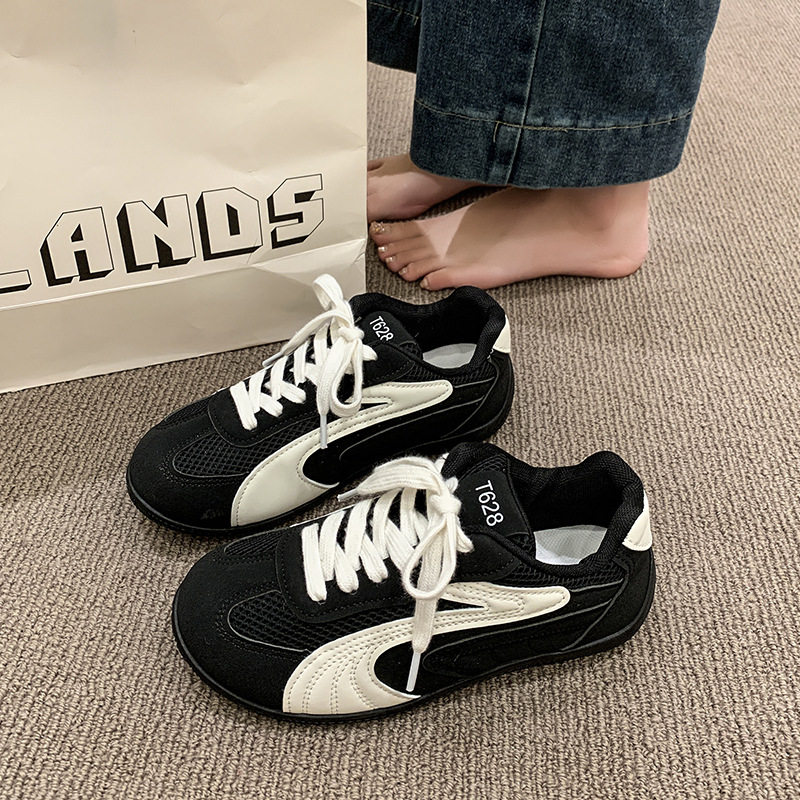 休闲德训鞋女款2025新款春秋季黑色板鞋子百搭透气女鞋轻便小黑鞋