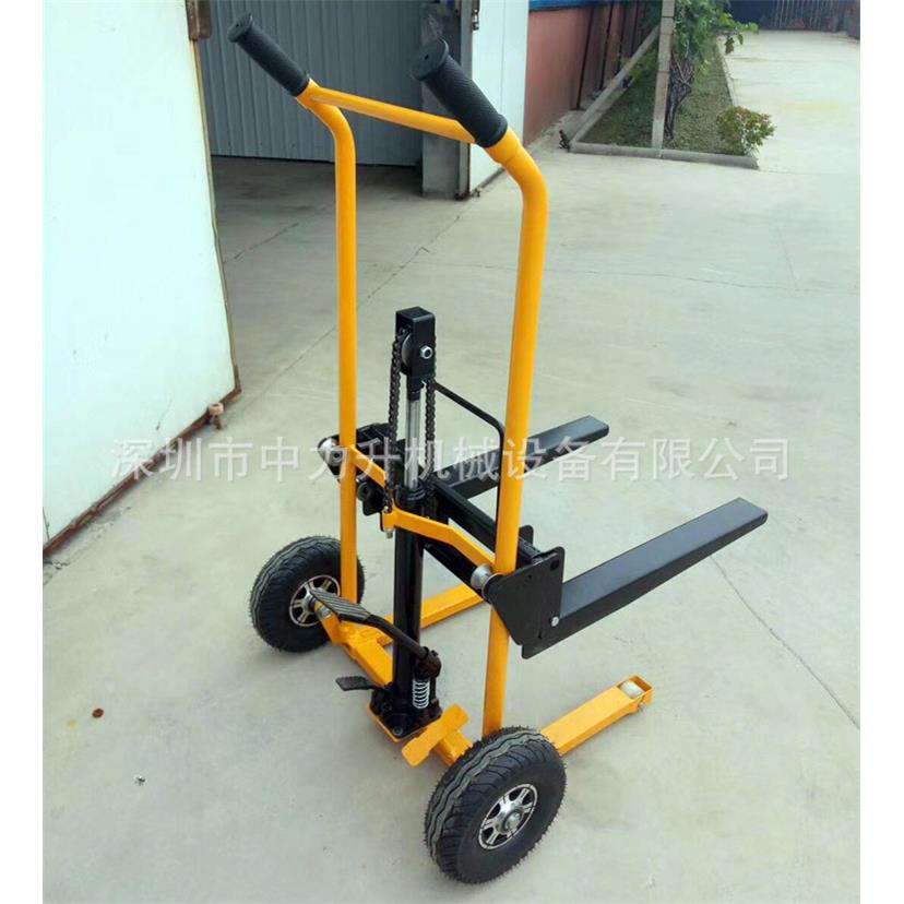 可升降液压轻便货叉搬运车手推货叉滚轮堆高车迷你低位升降装卸车