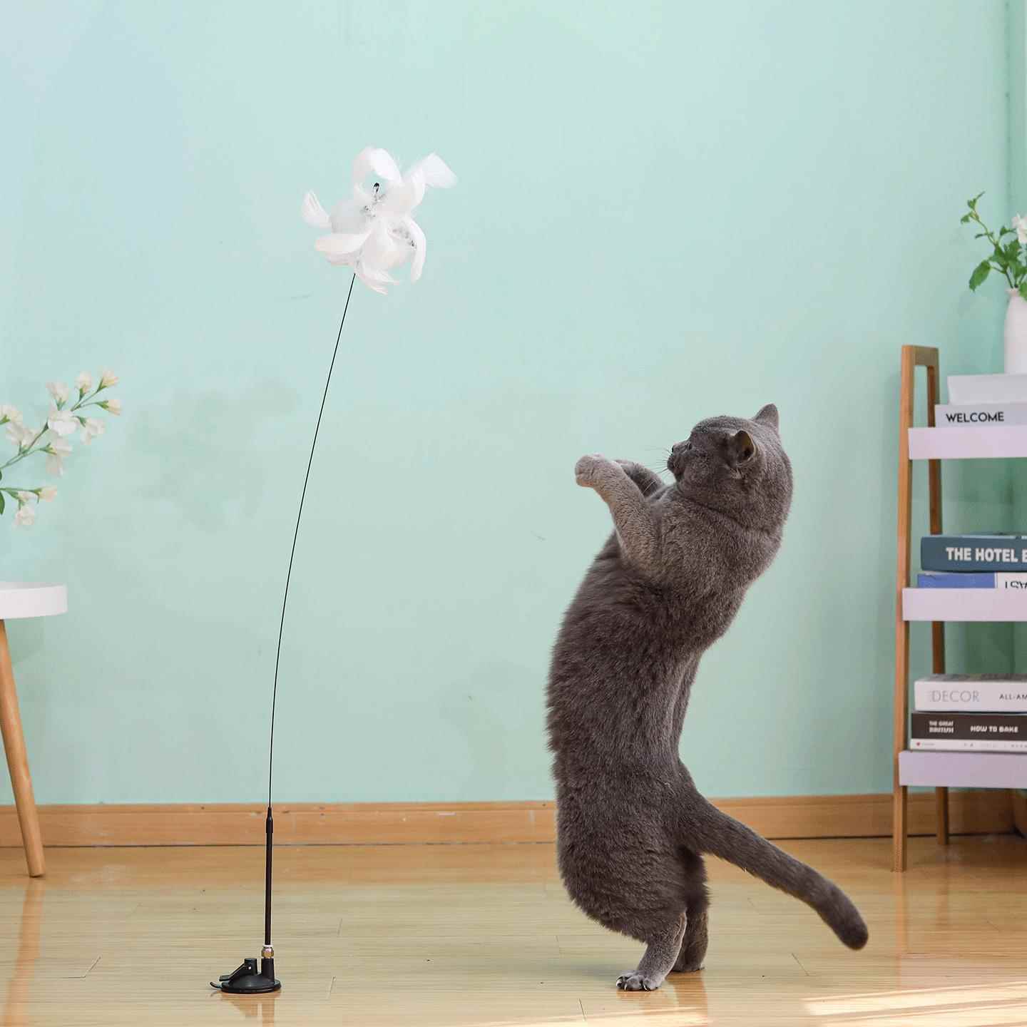 逗猫棒强力吸盘底座猫咪用品玩具钢丝长杆耐