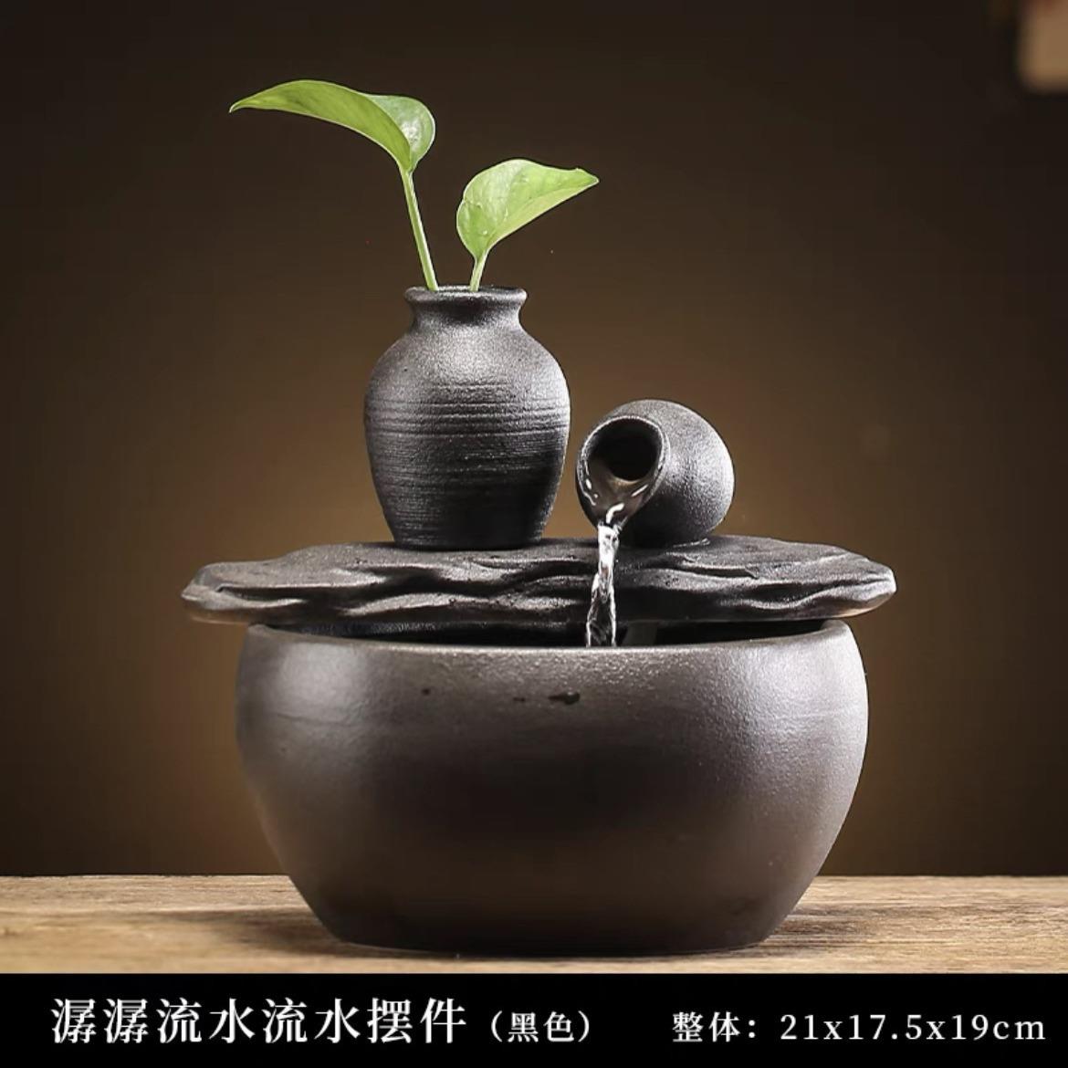 简约陶瓷循环流水摆件办公室客厅桌面喷泉禅意微景观鱼缸家居饰品