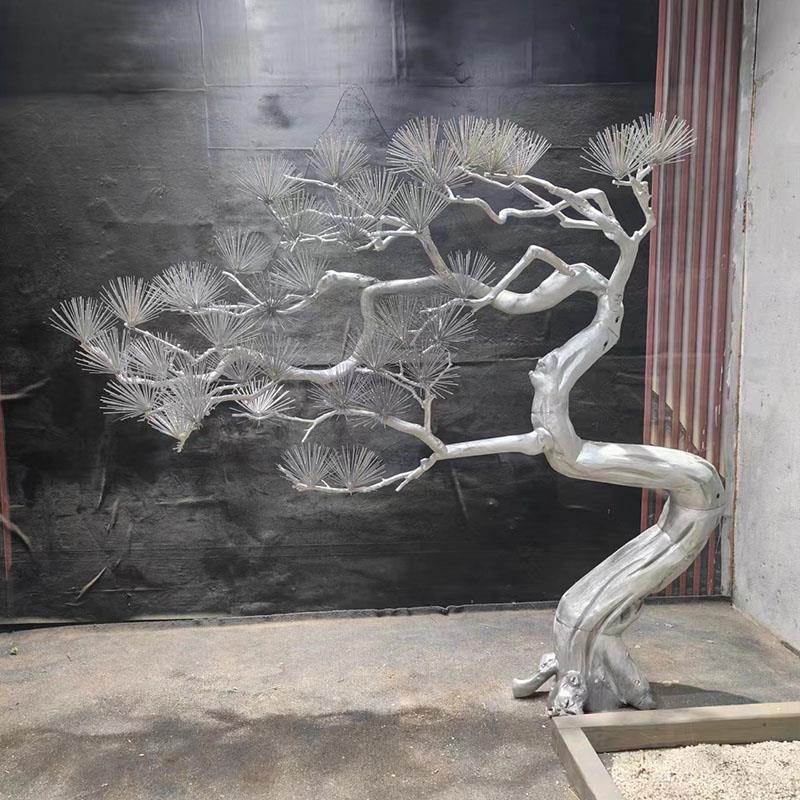彷真迎客松落地装饰牙签松树银色枯树造景假树新中式软装造景摆件