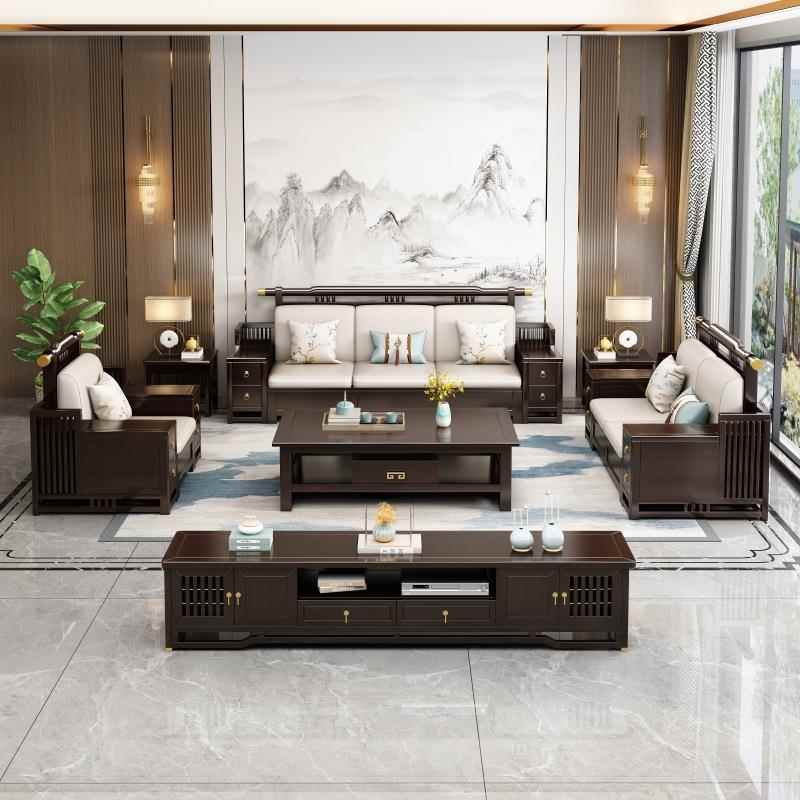 新中式实木沙发客组合现代厅墅大小户型冬夏两用储物中风YS-612#