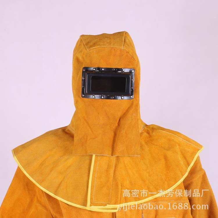 防护面罩 电焊工面部防护头罩披肩帽 全牛皮防火花电焊帽子