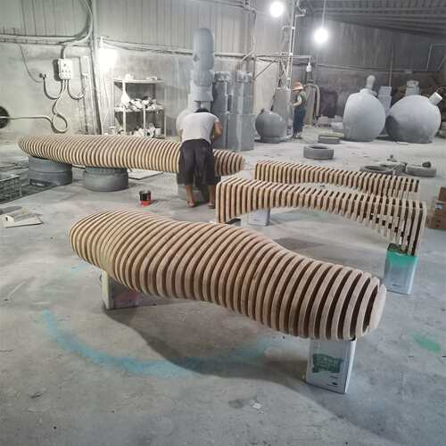 玻璃钢长条木纹商场休闲椅商场异形美陈休闲等候椅公共休息座椅凳