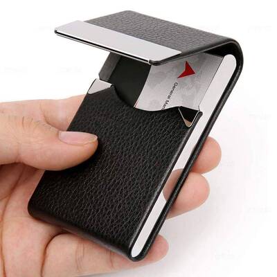 Business Card Holder Case - Slim PU Leather Metal Pocket Car