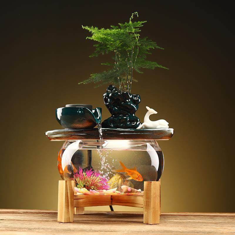 招财流水摆件创意中式鱼缸带灯圈办公室家居饰乔迁新居客厅开业,家居饰品,流水摆件,淘宝优惠券,粉丝福利购,淘宝优惠卷