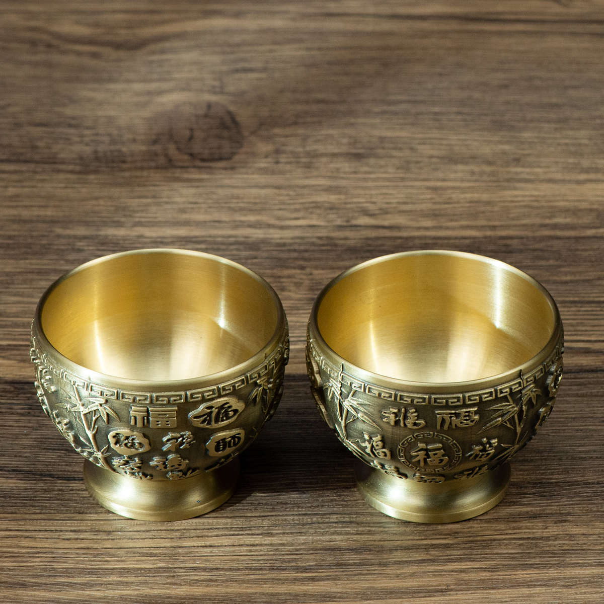 小铜记全黄铜百福竹节壶摆件家用小酒壶婚庆一套供台装饰铜工艺品