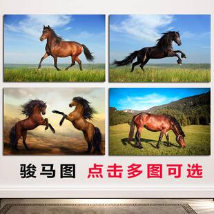 骏马海报画一匹马吃草的马野马动物画白马黑马宿舍客厅装饰墙贴画