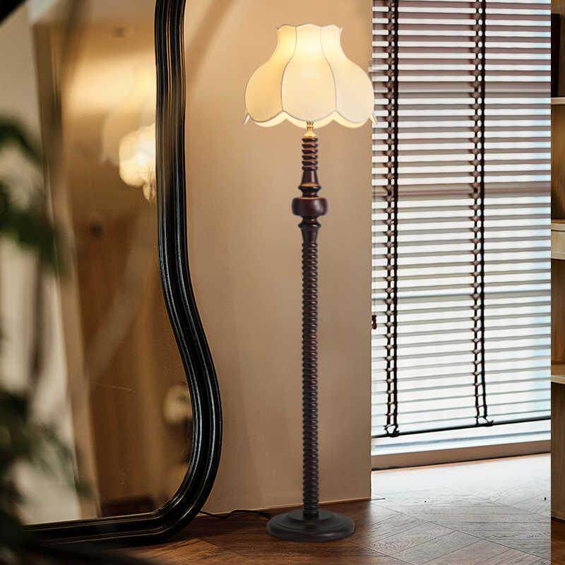 法式中古实木落地灯客厅新中式卧室高级感氛围复古胡桃色台地灯具