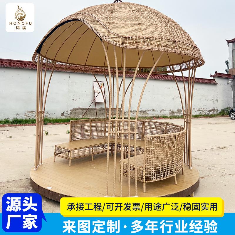 户外遮阳乘凉亭子庭院别墅竹编凉亭手工编织天台花园创意藤编防晒
