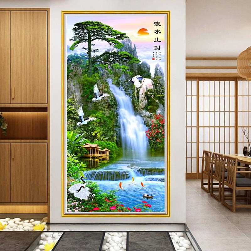 OF9D玄关自粘装饰画墙贴画过道走廊竖版山水贴画风景墙纸防水中式