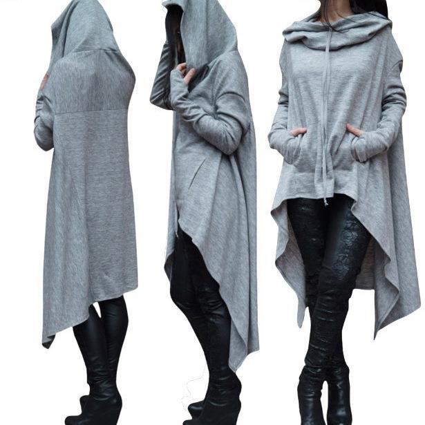 Solid color long hooded sweatshirt