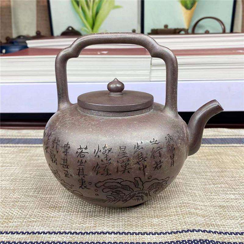 名家作品吴经提梁700cc宜兴紫砂壶古龙窑柴烧高端纯手工泡茶壶