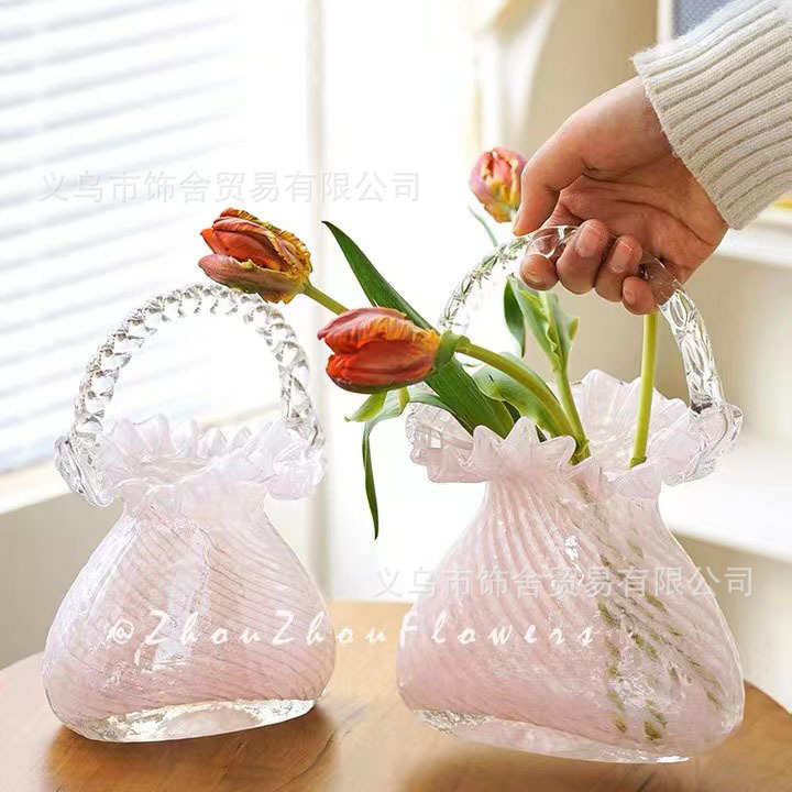 简约清新少女粉色包包花瓶琉璃摆件插花瓶客厅桌面摆设花器