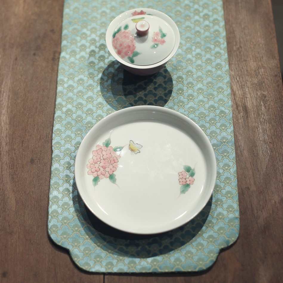 绣球花桃粉手绘壶承釉下彩干泡盘盖碗底座茶点盘茶道零配件景德镇