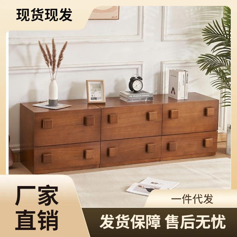 北欧橡胶木卡门柜沙发边柜客厅中古储物柜床头柜模块柜组合