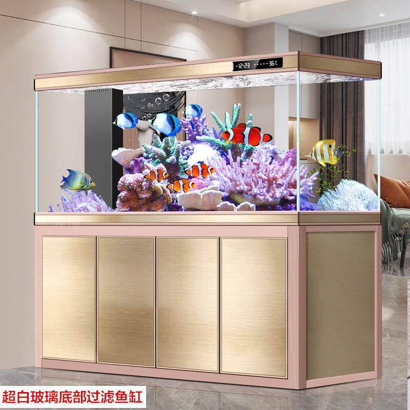新款鱼缸超白玻璃底过滤水族箱中大型玄关屏风隔断一体长方形客厅