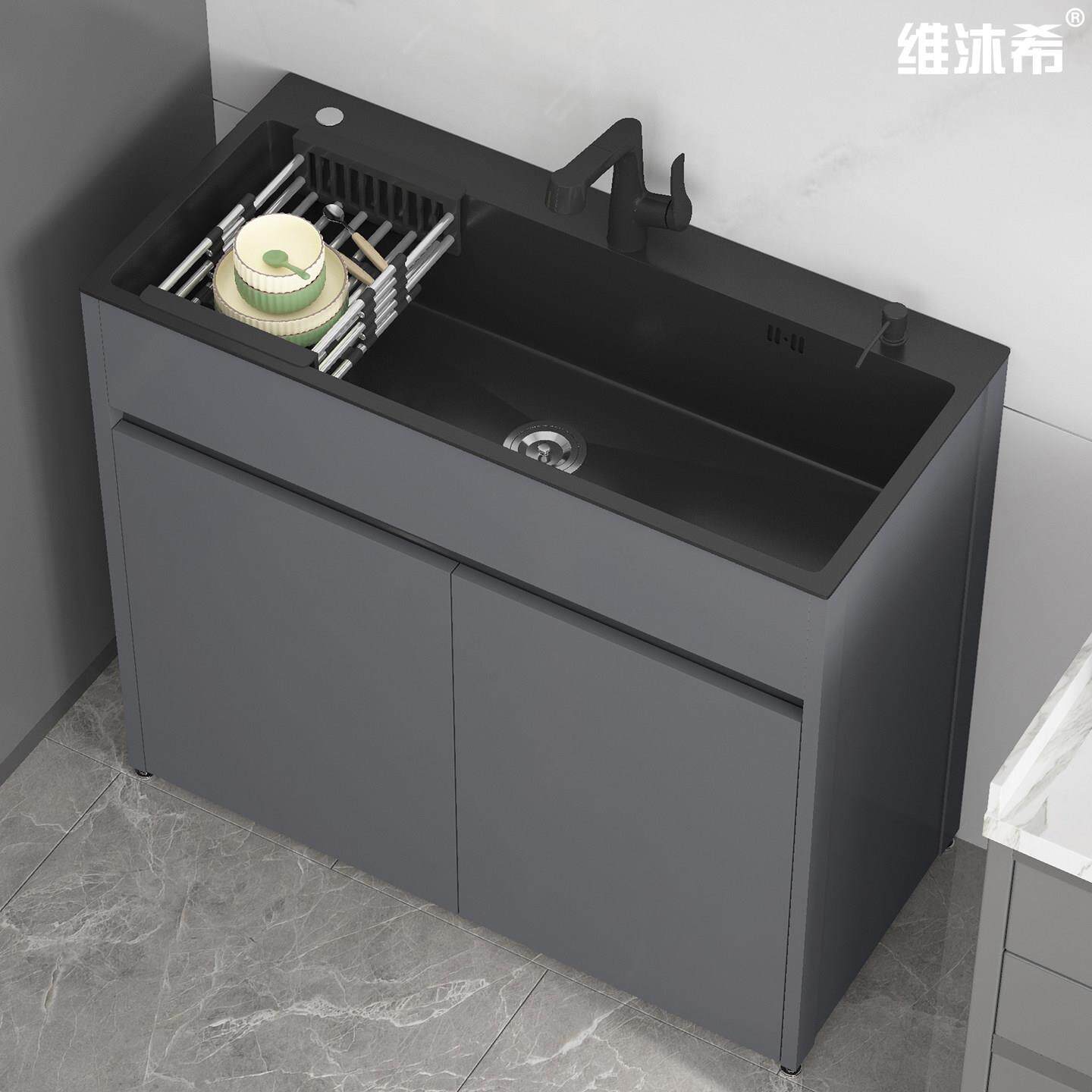 厨房不锈钢水槽洗菜盆大单水槽洗碗池落地式一体整体橱柜家用大水