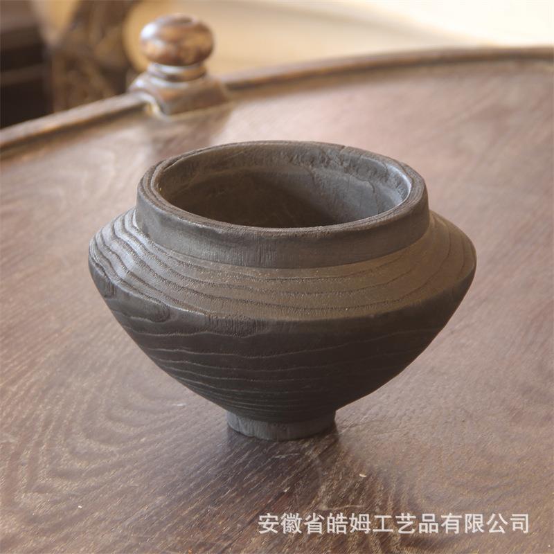 厂家销售手制侘寂风碳化栗木黑色花瓶家居别墅艺术馆桌面装饰摆件