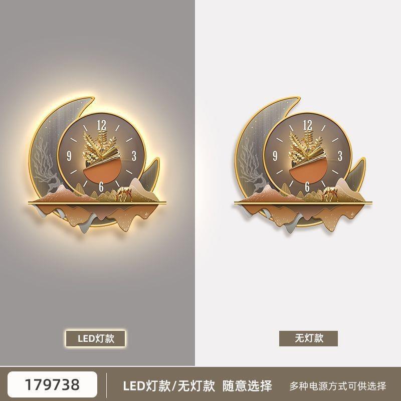 带灯静音钟表餐厅装饰画LED氛围灯客厅玄关壁画挂钟卧室壁灯画