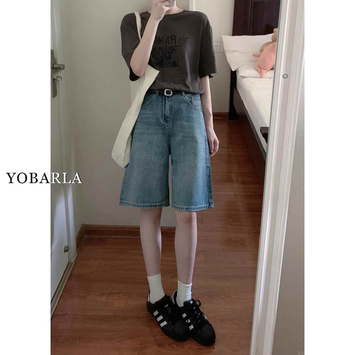 复古阔腿牛仔短裤女夏季大码胖mm宽松显瘦梨形身材直筒五分中裤子