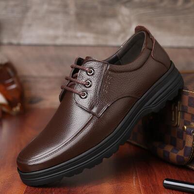 高档春季商气务休闲皮鞋男士百搭系年带真皮透底软软皮中老人爸爸