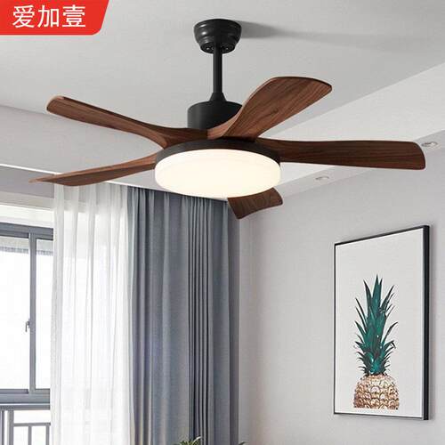 中古风扇灯吊扇灯客厅卧室书房餐厅灯实木静音新中式胡桃木色灯具