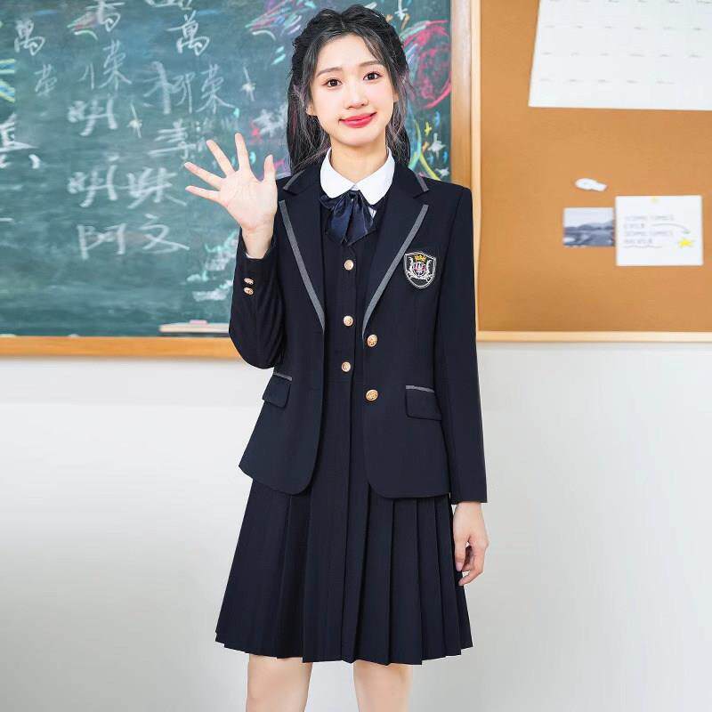 英伦学院风西装套装女春秋制服百褶裙学生班服幼儿园老师工作服