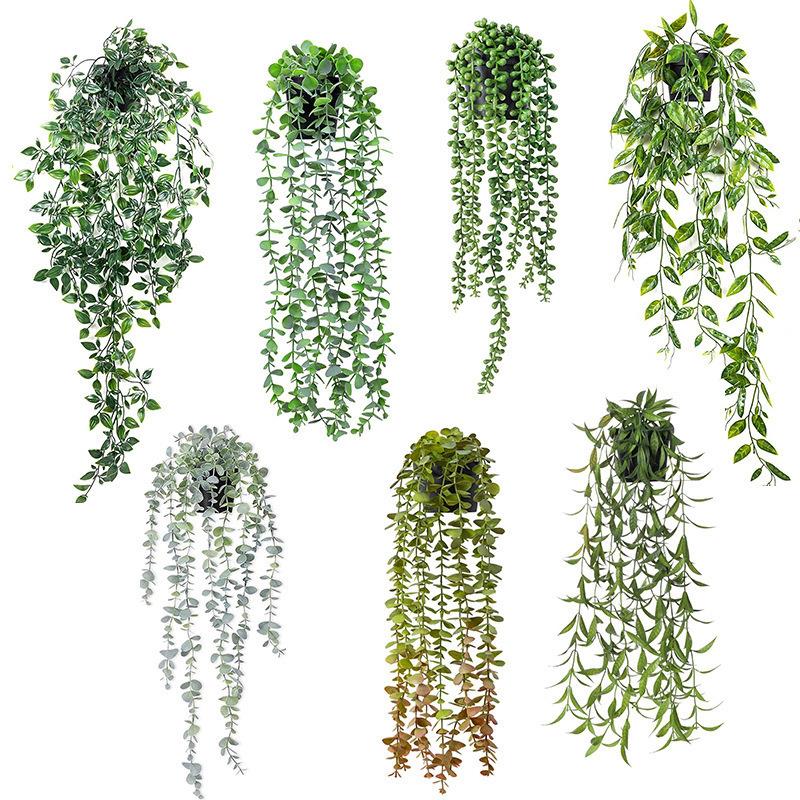 亚马逊人造悬挂植物曼陀罗尤加利按树叶藤蔓假盆栽室内室外装饰