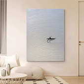 手绘油画一叶扁舟客厅装 饰画抽象黑白肌理画玄关走廊过道壁画落地