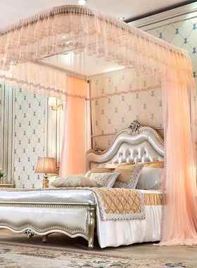 新款形伸缩拉金蚊帐加厚铝合落地弍挂壁U式安装公86327幕主家用床