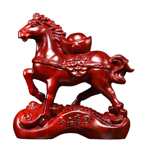 红花梨木雕马上有钱摆件实木质马到成功家居客厅办公装饰工艺礼品