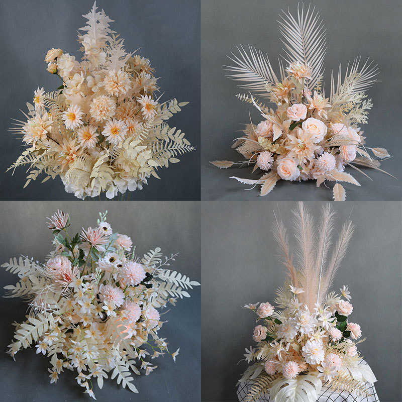 婚庆路引花红色香槟色盆花婚礼秋色花球花艺装饰布置仿真花盆道具