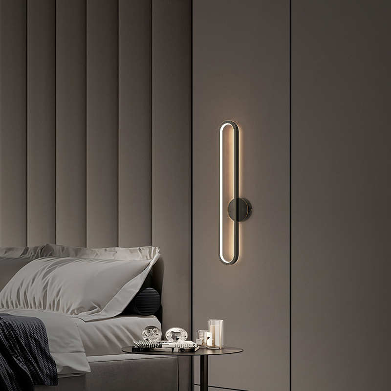 简约全铜主卧室床头线条一字壁灯创意北欧背景墙设计师走廊楼梯灯