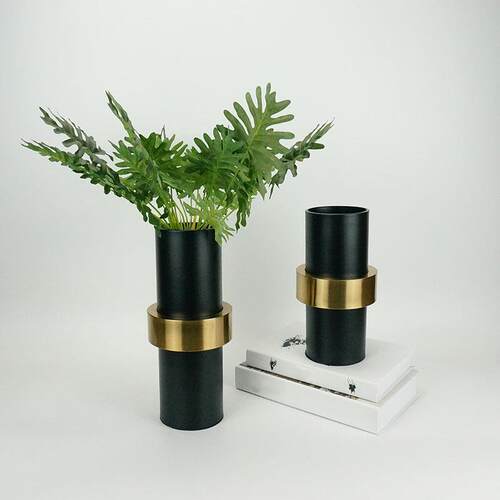 现代简约黑色金属花瓶欧式家居客厅仿真花样板间花插软装饰品