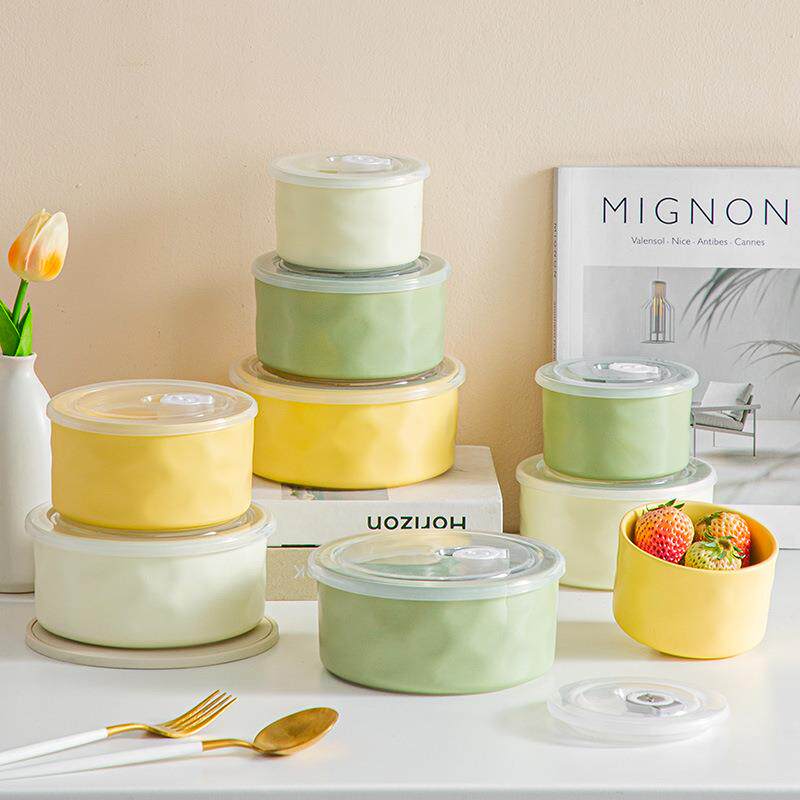 顺祥陶瓷钻石蓝保鲜碗3件套装大小号缤纷饭盒微波炉家用礼品餐具4