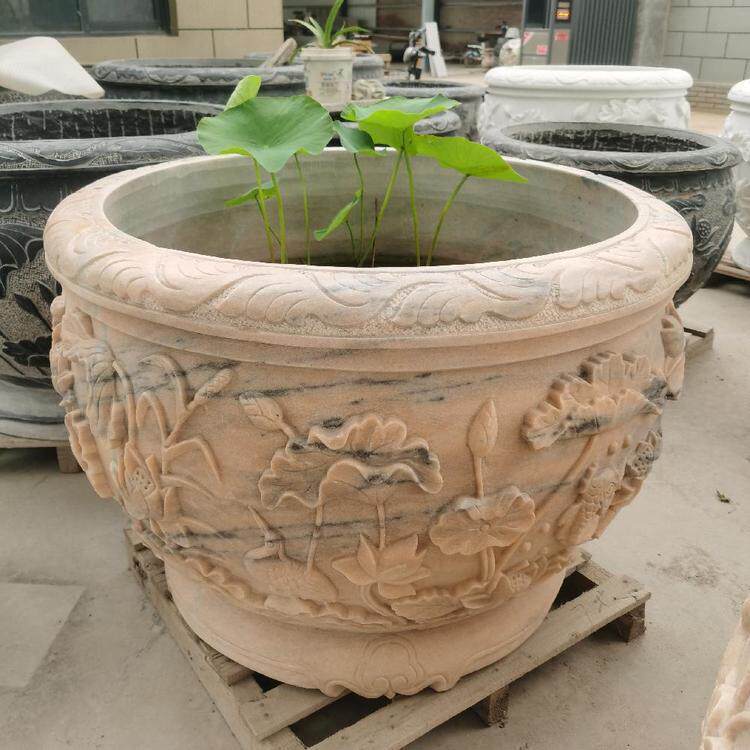 石雕鱼缸花盆青石仿古石缸荷花石盆庭院石头养鱼圆盆水缸摆件