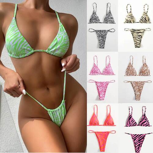 Triangular swimsuit striped printed drawstring women's