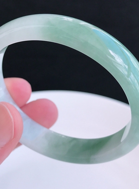 [小圈口玉镯子]长口径53.2mm 缅甸天然A货贵妃飘绿手镯35.38g