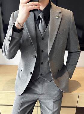 高级感双扣休闲 西装男套装新郎结婚礼服男士商务正装修身西服外