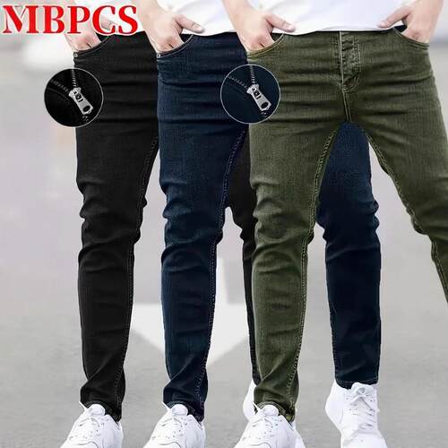 New 20243 Pack Mens Slim Fit Stretch Jeans Solid Color