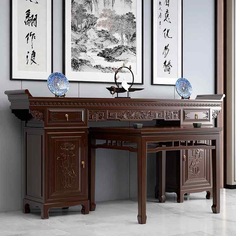 全实木中堂六件套中式神台堂屋家具仿红木雕花高档供桌条案翘头桌