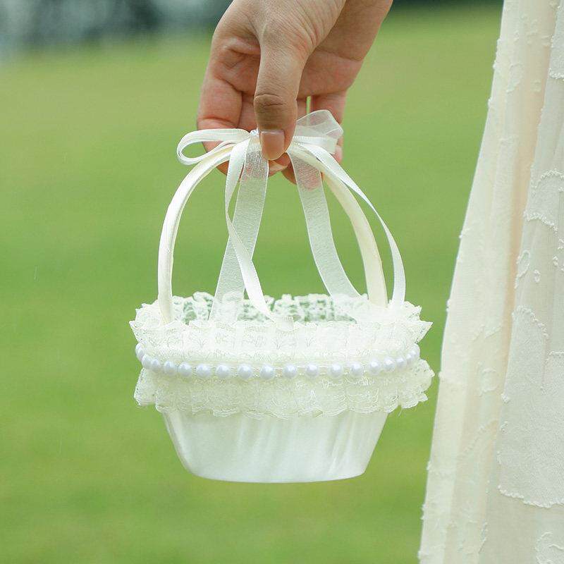 蕾丝花篮结婚花童撒花瓣手提篮欧式编织篮子婚庆用品儿童舞蹈篮子